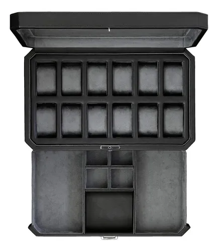 Caja De Reloj Rothwell De Piel Con 12 Ranuras Y Cajón Para A