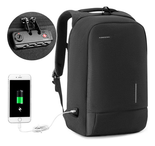 Mochila Com Trava E Senha Antifurto Uso Diário Impermeável Cor Cinza Desenho Do Tecido Liso