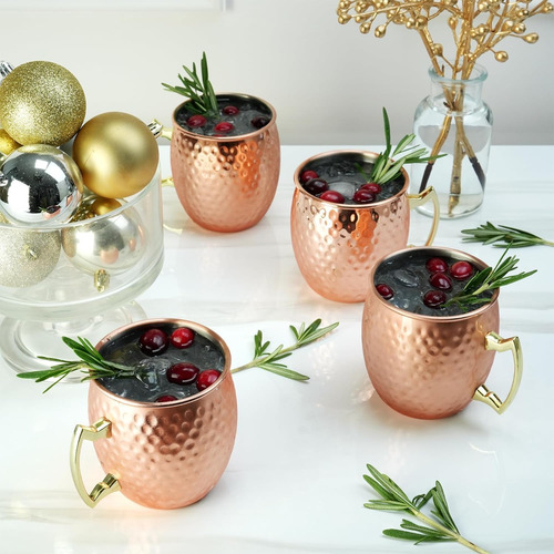 Taza Moscow Mule, Juego De 4 Unidades, Martillada En Cobre,