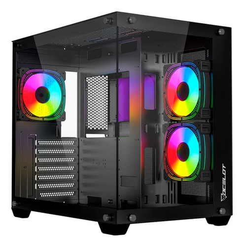 Ocelot Gabinete Atx Gaming A-cube 1  3 Ventiladores Color Negro espacio para 8 ventiladores soporta GPU hasta 410mm panel frontal cristal templado Alta calidad