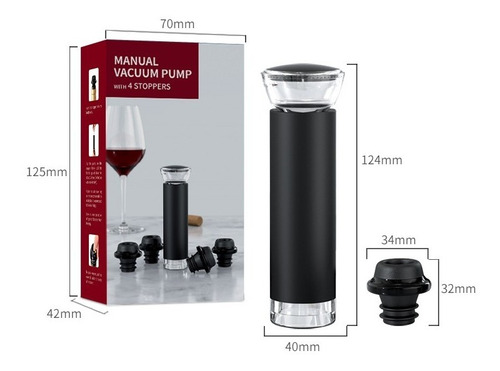Imagen 6 de 7 de Set 4 Tapón Y Bomba De Vacío Vinos - Preserva Mejor Tu Vino