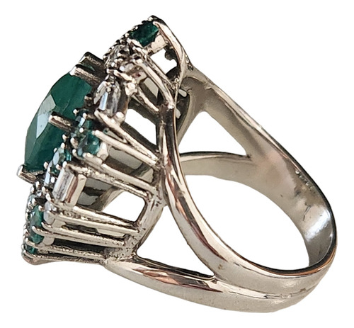 Anel Com Esmeraldas E Diamantes Ouro 18k Branco