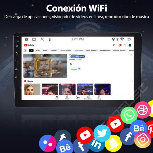 Gearelec Autoestéreo 1 Din 9 Pulgadas 4+32gb Estéreo Pantalla Carplay Android Auto Wifi Bluetooth Gps Fm Con Cámara Arnés Rca Usb Admite Subwoofer Y Amplificador