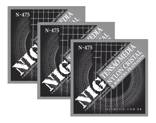 Kit 3 Encordoamentos Nylon Nig N 475 Violão 