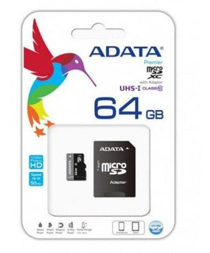 Memoria Micro Sd Adata Uhs-i U1, 64 Gb, 30 Mb/s, 10 Mb/s, Ne