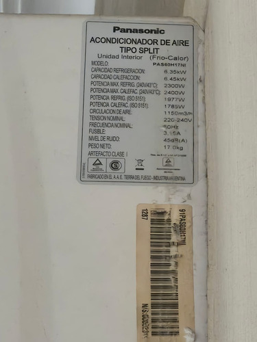 Aire Acondionado Panasonic Frio Calor- Poco Uso Blanco (Usado)