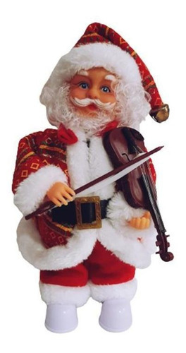 Boneco Natalino Papai Noel Musical Movimento C/ Violino Cor Vermelho Pilhas