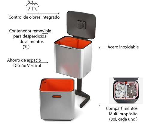 Cesto De Residuos Joseph Joseph Totem 60l Tacho Basura Acero Color Acero inoxidable