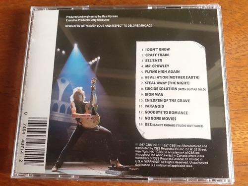 Cd Ozzy Osbourne - Randy Rhoads Tribute - Importado U.s.a. (Usado)