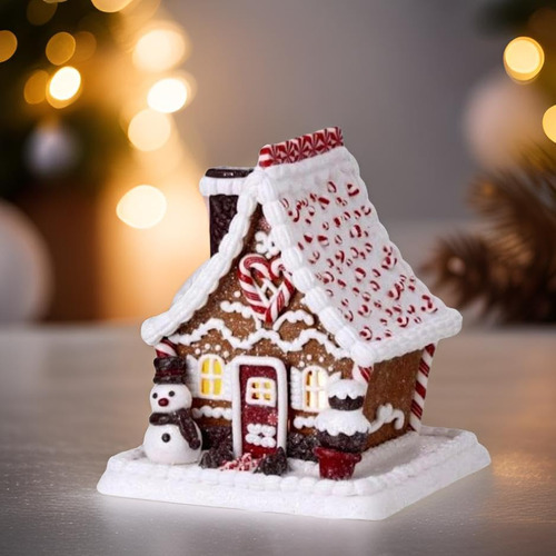 Casa De Jengibre Iluminada Con Luz Led, 18 Cm