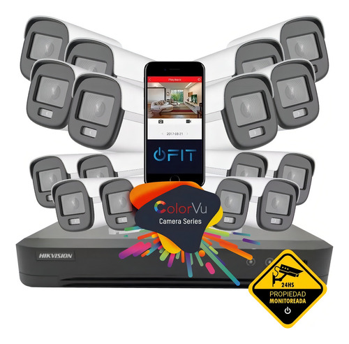 Kit Seguridad 16 Camaras Colorvu + Dvr Hikvision + Disco 1tb
