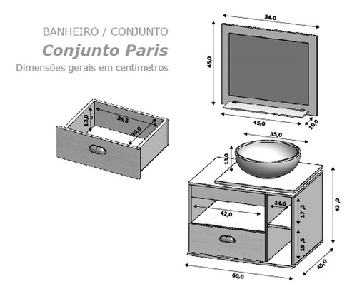 Neloja Conjunto Armario Para Banheiro Paris Kit Banheiro Com Cuba Gabinete Premium Moderno Suspenso Cor Off White