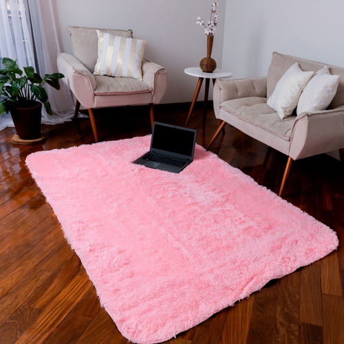 Alfombra de felpa antideslizante para sala de estar pequeña, 1,40 x 1,00 m, color rosa bebé