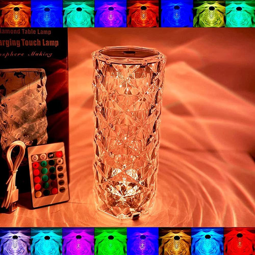 Lámpara De Mesa Crystal Diamond, 16 Colores Cambiantes Led T