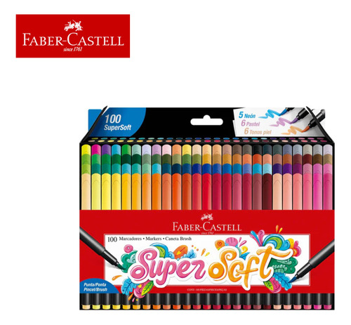 Marcadores Faber Supersoft Brush X 100 Colores Punta Pincel Colores Surtidos