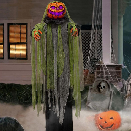 Halloween Pumpkin Head Monster Haunted House Front Door