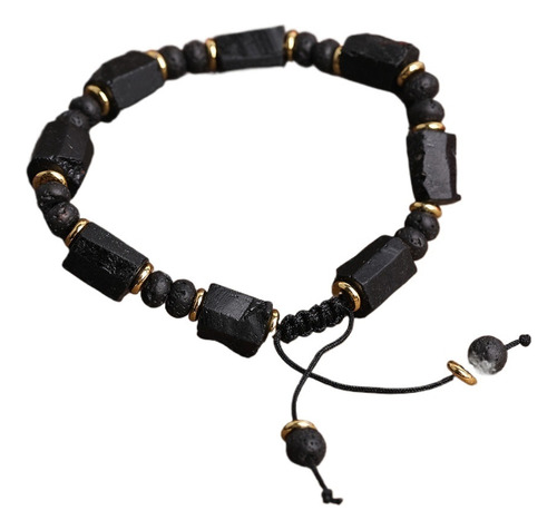 Dmm Pulseira Turmalina Negra Natural Com Contas Lava Negra