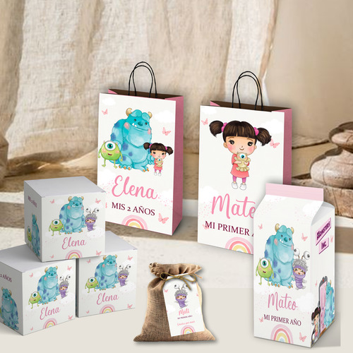 Kit Imprimible Monster Inc Acuarela Niña Boo -texto Editable
