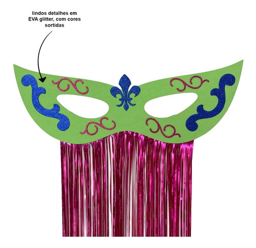 1 Máscara Decoração Carnaval Imperial Com Cortina Metalizada