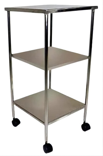 Mesa Auxiliar Aço Inox Com 3 Prateleiras 40x40x78 Com Rodas