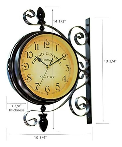Kiaotime Reloj De Pared Vintage De Doble Cara Hierro Metal S
