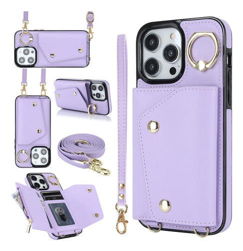 Funda Cartera Para iPhone 16 Pro Max Con Tarjetero Y Correa