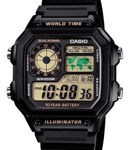 Relógio Casio Masculino Mundial Quadrado 5 Alarmes (3299)