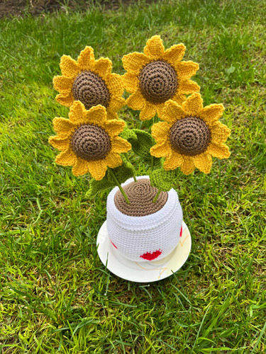 Girasoles A Crochet Con Macetero