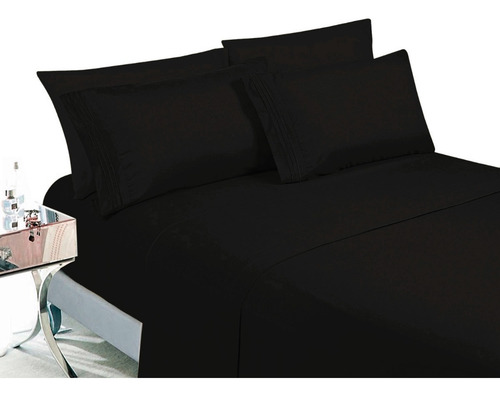 Royal Quality Juego De Sabanas Queen Size Negro Negro Liso