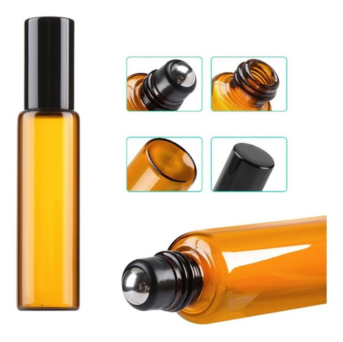 6 Frasco Vidro Âmbar Roll-on 5ml - Esfera Metal+funil