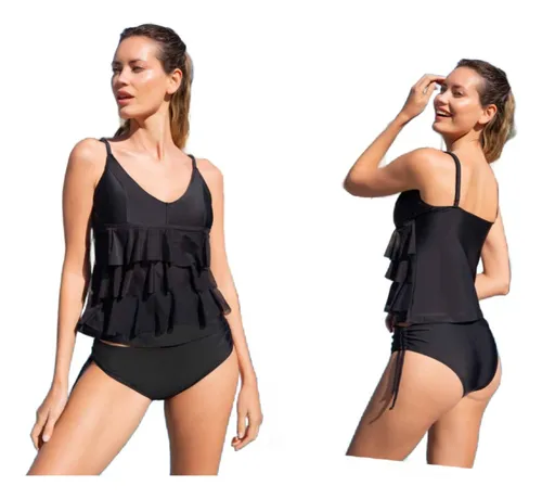 Malla Tankini Con Volados De Tul Y Tiro Corto Din Dan 5012