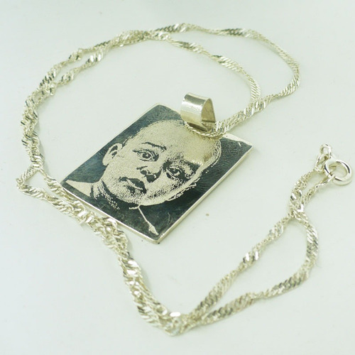 Conjunto Foto Medalla Plata 925 Oro 2.8x23cm Y Cadena Mujer Color Plateado