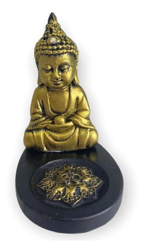 Incensário Mini Oval Buda Tibetano Dourado 5cm Em Resina