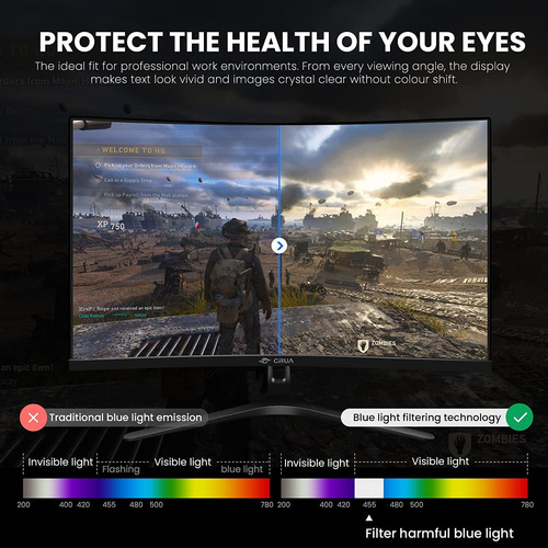 Imagen 7 de 7 de Monitor Curvo Crua De 27 Pulgadas, Full Hd, 1080p, 1800r, 14