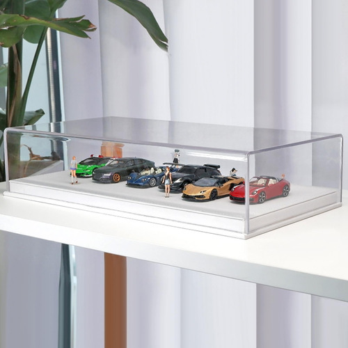 Vitrine Acrílica Transparente, Decorativa, Base Branca