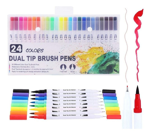 24 Color Dual Tip Dual Marker Pen Set Graphic Art Bocet...