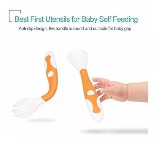 Qshare Cucharas para utensilios de bebé con estuche seguro para viajes,  cuchara de entrenamiento de alimentación para niños pequeños con fácil  agarre