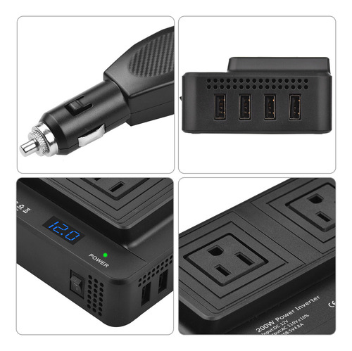 Inversor De Corriente Para Coche De 200 W, Convertidor Dc 12