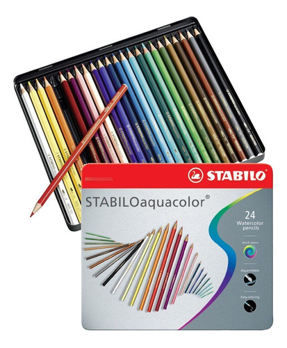 Set Lapices 24 Colores Acuarelables Stabilo Caja Metálica