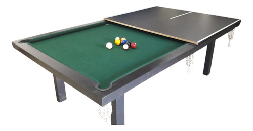 Mesa de billar MultijuegosCou Standard Profesional de 2.4m x 1.4m x 0.8m color negro con superficie de juego de madera, paño verde de poliéster y redes color blanco
