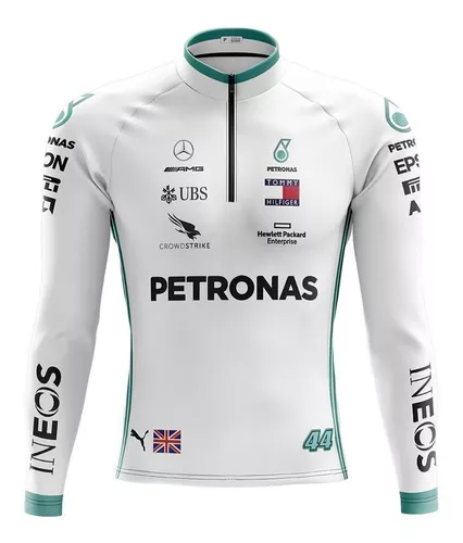 Camisa Ciclismo Masculina Manga Longa Petronas 2023 Branca