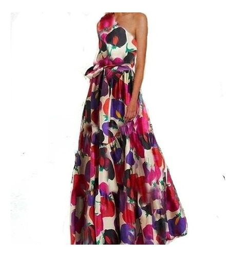 Vestido De Fiesta Floral Elegante Con Un Solo Hombro