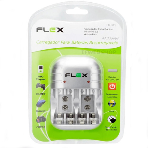 Carregador De Pilhas Flex Recarregaveis Aa Aaa 9v Led Fx C03