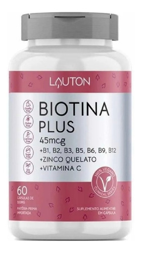 Biotina Plus 45mcg + Zinco Quelato + Vitamina C 60cap Vegana