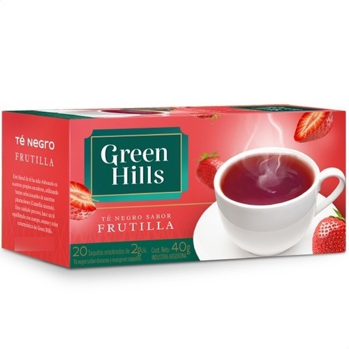 Oferta! Te Negro Green Hills Sabor Frutilla 20 Saquitos