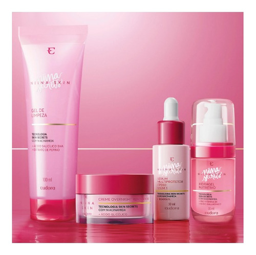 Kit Niina Hidragel + Creme Overnight + Sérum + Gel Limpeza