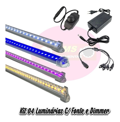 04 Luminária 100cm Led Cores Plantado C/ Dimmer 