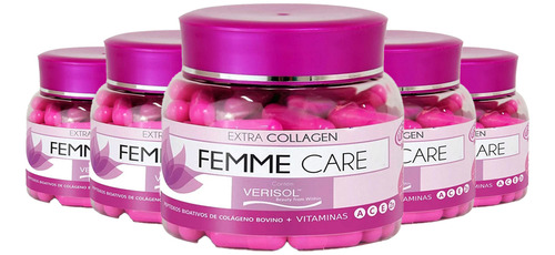 Kit 5 Colágeno Femme Care Bovino Verisol Unilife 90 Cáps