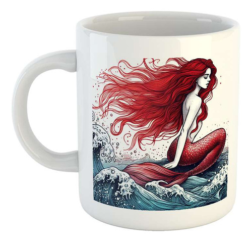 Taza Ceramica Sirena En El Mar Criatura Mitica Hermosa