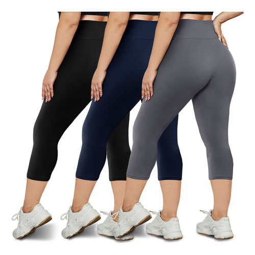 Hltpro Paquete De 3 Leggings Capri Para Mujer, Talla Grande,